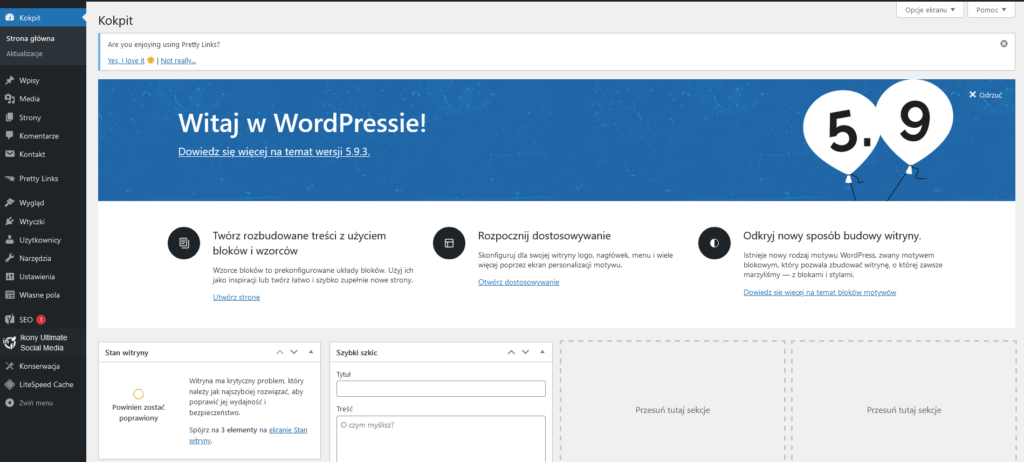 Panel systemu WordPress - Ten od WordPressa