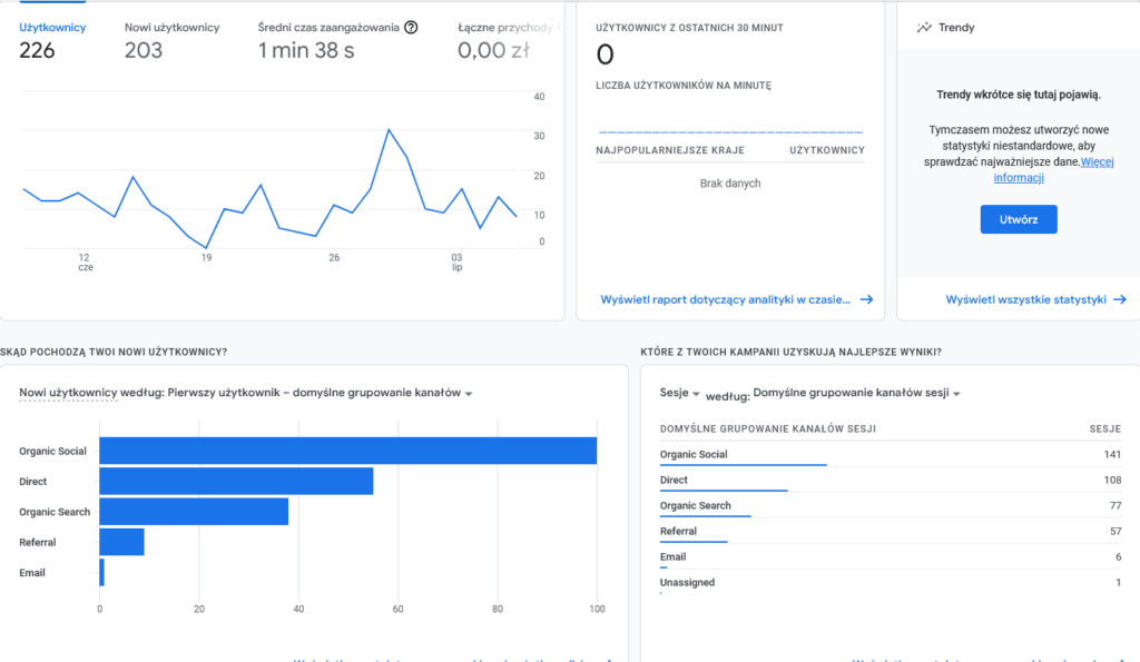 Wygląd Google Analytics i raportów