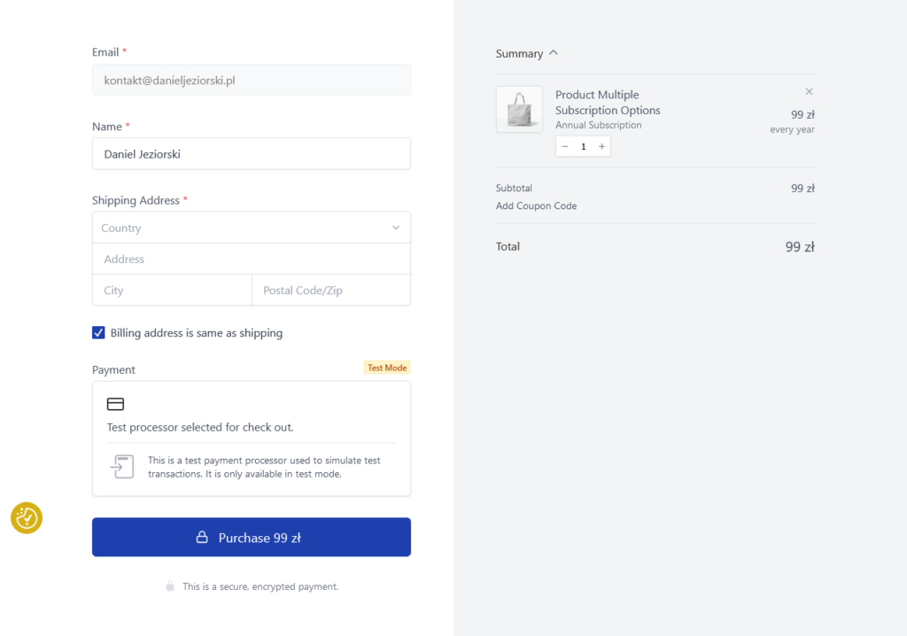 Strona checkoutu w surecart