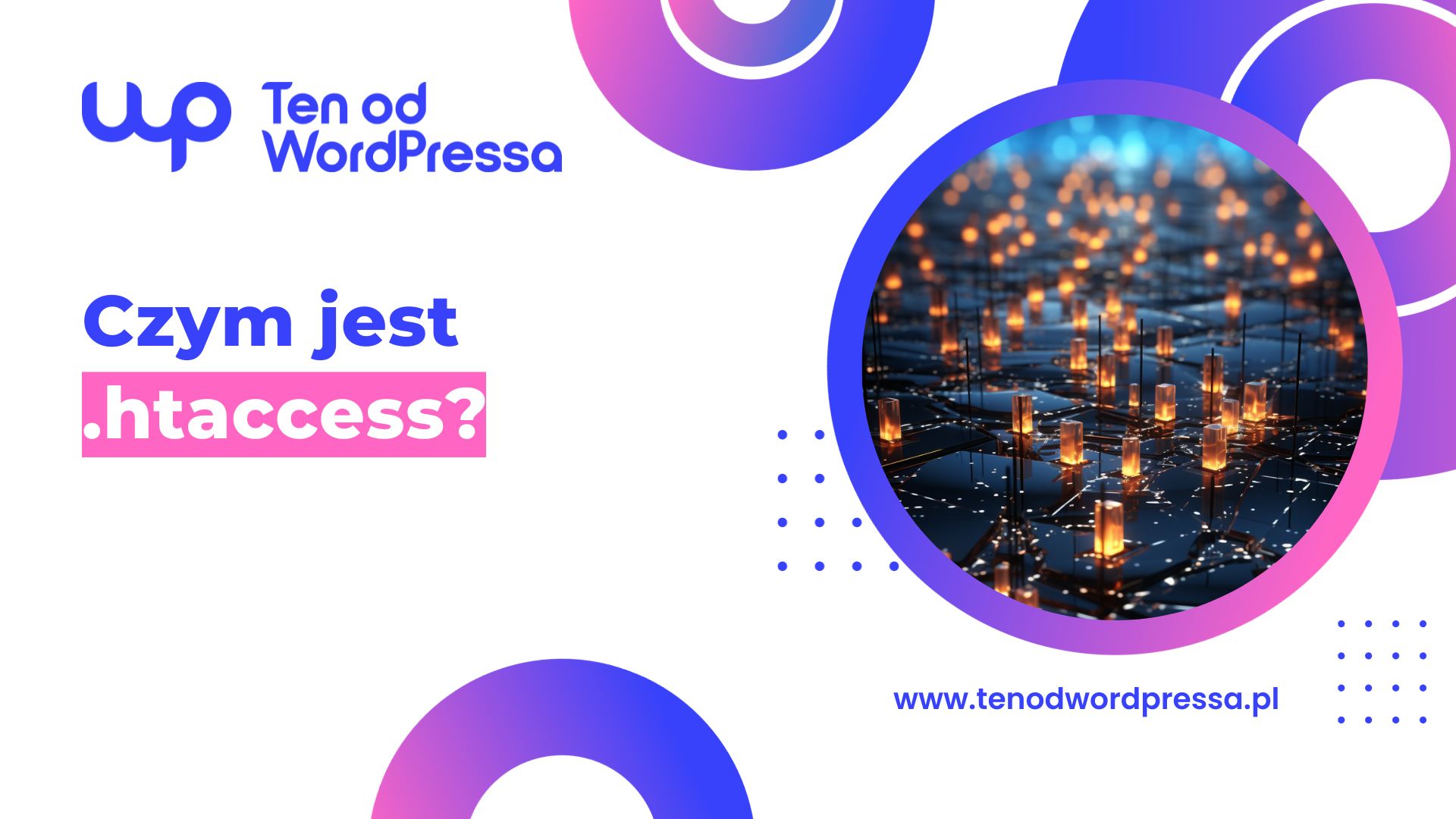 Jasna grafika z logo Ten od WordPressa z napisem „Czym jest •htaccess?”. Ilustracja do wpisu: Czym jest plik .htaccess w WordPress i do czego służy?