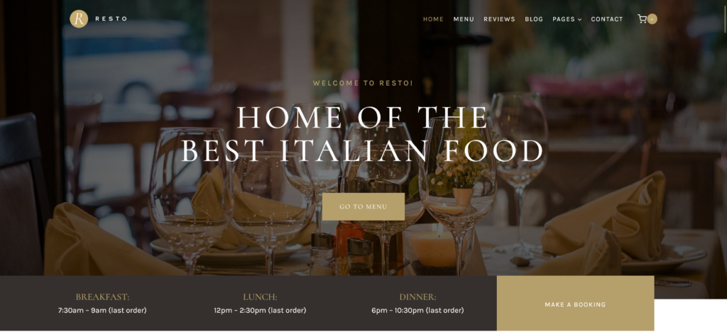 Strona główna restauracji z blogiem i zamawianiem jedzenia online