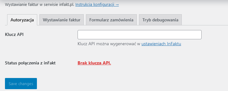 Ustawienia autoryzacji połączenia woocommerce z infaktem
