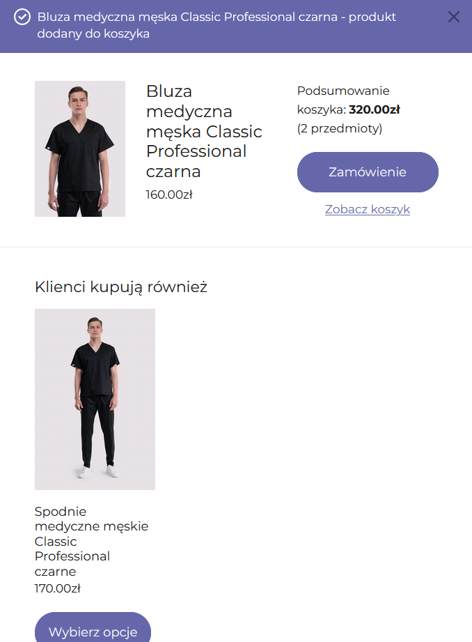 Przykład cross sellingu na woocommerce