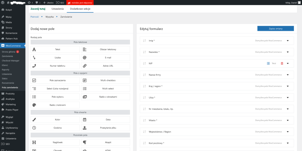 Dodawanie pola NIP we wtyczce Flexible Checkout Fields od WP Desk