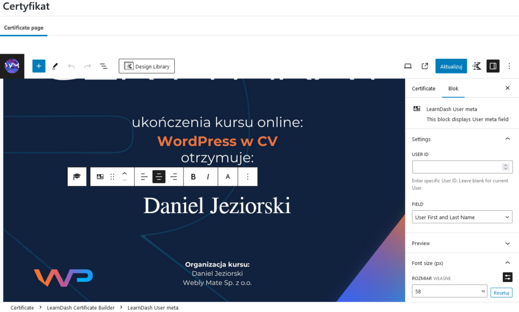 Tworzenie certyfikatu w LearnDashu