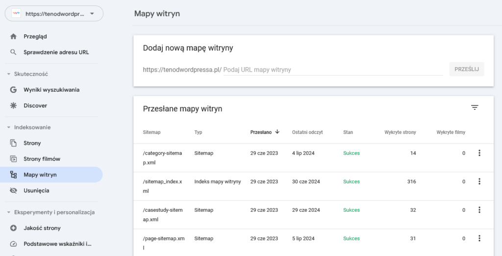 Dodawanie mapy witryny w Google Search Console