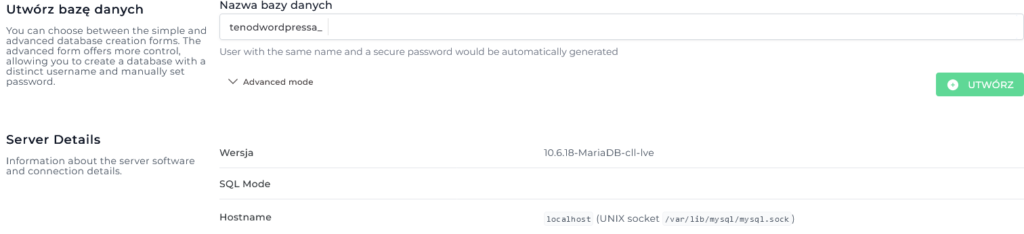 tworzenie bazy danych na serwerze seohost