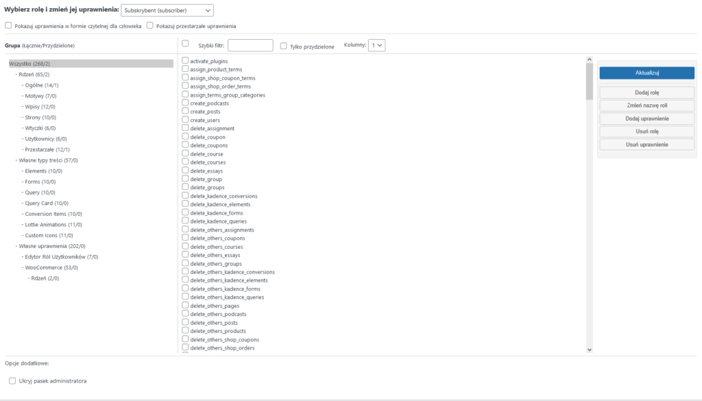 Zarządzanie uprawnieniami ról w user role editor