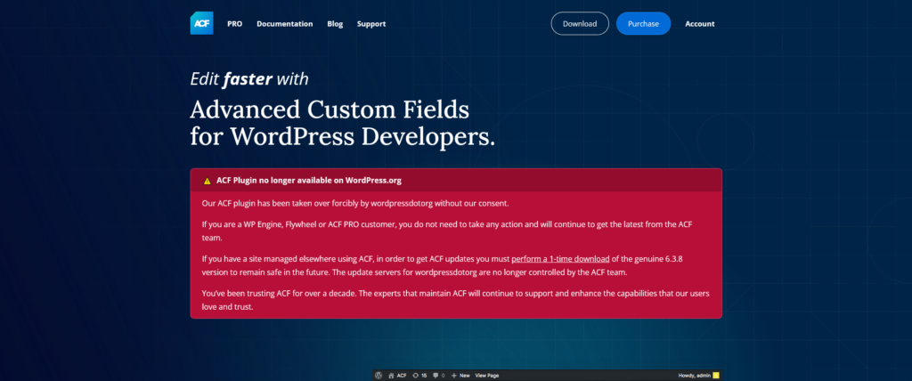 Oficjalne informacje od twórców Advanced Custom Fields na ich stronie