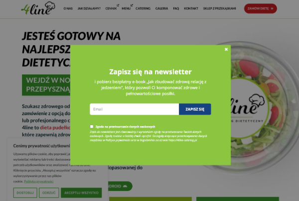 Zielony na stronie internetowej cateringu dietetycznego 4line