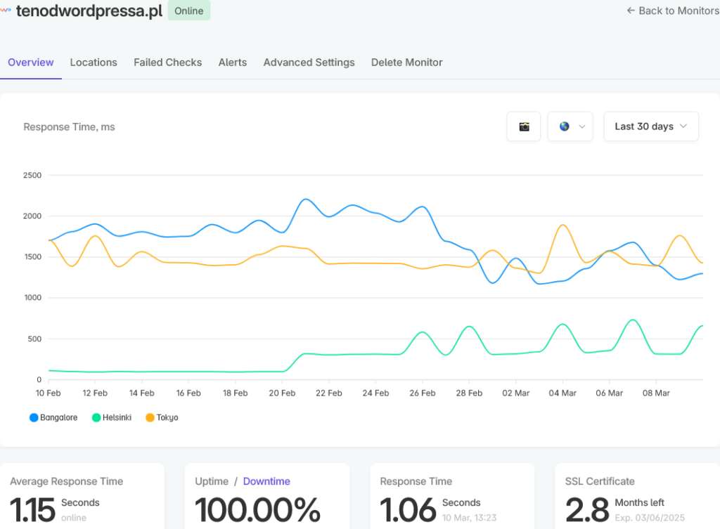 Monitoring downtime w Pulsetic
