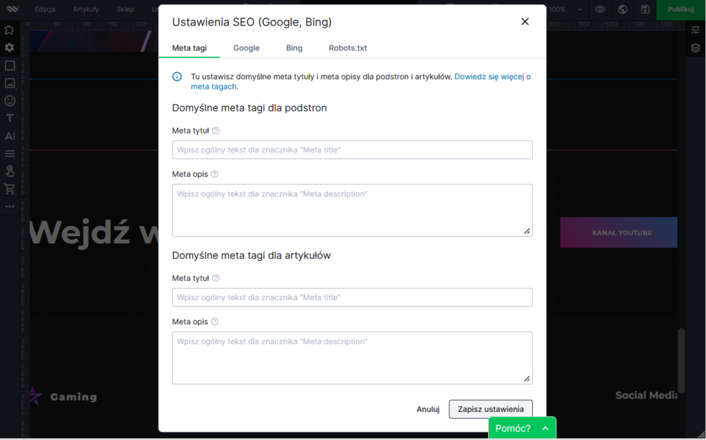 Ustawienia SEO w webwave cms