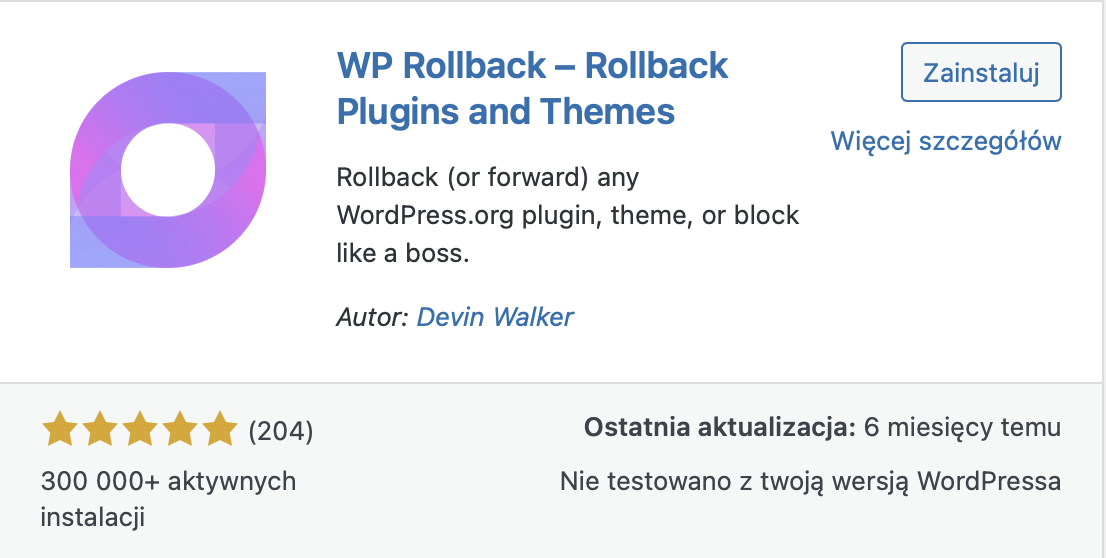 Wtyczka do przywracania poprzedniej wersji wtyczki lub motywu na WordPress