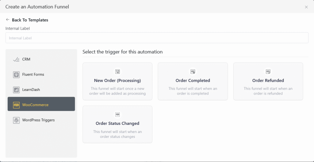 Szablony gotowych automatyzacji z WooCommerce we Fluent CRM