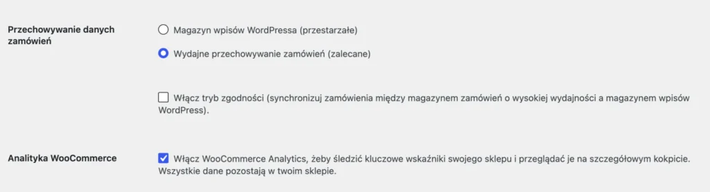Ustawienia magazynu danych zamówień i trybu zgodności w WooCommerce